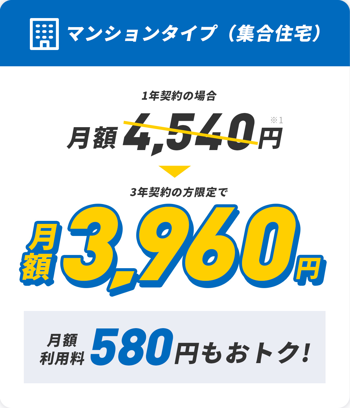 マンションタイプ 集合住宅 月額利用料530円もおトク！